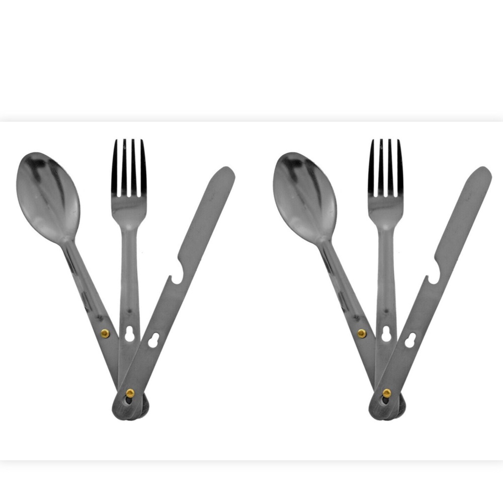 (2 SETS) 3-in-1 Stainless Steel Camping Cutlery Set + Integrated  Bottle Opener
